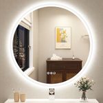 STARLEAD 600 mm Round-Bathroom-Mirror-with-LED-Lights, LED-Bathroom-Mirror, Wall-Mounted-Bluetooth-Mirror, Anti-Fog, 3 Colors Dimmable, Memory Function, HD Tempered Glass, IP44 Circle Mirror