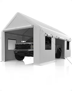 DEXSO Carport 13'x20' Portable Garage, Heavy Duty Carport Canopy, Reinforced Steel Poles, 4 Roll-up Doors & 4 Windows, for Pickup, Boat, and Equipment, White