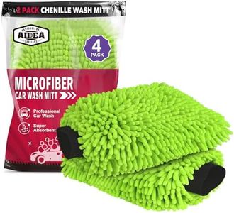 AIDEA Car Wash Mitt Microfiber, 4PK Scratch Free Lint-Free, Premium Chenille Microfiber Mitt Car Wash Brush, Green, Extra Large Size 8''X12''