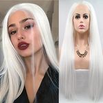 xiweiya 1001# Platinum Blonde Yaki Straight Lace Front Wigs Pure White Color Kinky Straight 13 * 3 Lace for Black Women Heat Resistant Fiber Wig for Halloween Cosplay Wigs