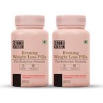 SheNeed Evening Weight Loss Pills With Fat Reduction Formula Post Exercise, For Men & Women With Green Coffee Extract, Vitamin D & Theanine, Vegan – 60 Capsules PACK OF - 2