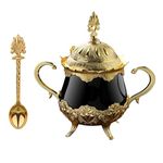 LaModaHome Silver Sugar Bowl with Lid and Spoon for Home, Kitchen and Wedding Party, Serving for Delight and Chocolate, Decorative Design for Cube and Powder Sugar - Gold/Black