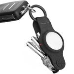 KeySmart Air Tag Holder and Key Organizer - Smartshield Leather Case for Apple Airtag with included Carabiner Key Ring for Key Fobs or Car Keys for Men Women, Compact Key Holder, Black