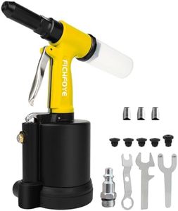 FICHFOYE Heavy Duty Pneumatic Rivet Gun, 4000lbf Rivet Gun Set- 3/32", 1/8", 5/32", 3/16", 1/4" Air Riveter with NPT 1/4 inch for Automotive, Construction, Manufacturing Industries,Yellow