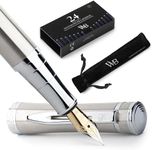 Wordsworth & Black Fountain Pen Set, Extra Fine Nib, Includes 24 Pack Ink Cartridges, Ink Refill Converter & Gift Pouch, Chrome Finish, Calligraphy, [Silver Chrome], Perfect for Men & Women