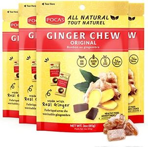 Pocas Ginger Chews (Pack of 4) ORIGINAL Flavor 3oz - Ginger Candy Chews, Non-GMO, Gluten-Free, Ginger Candy for Nausea, Morning Sickness Relief, Candied Ginger