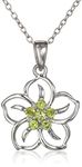 Amazon Essentials Sterling Silver Genuine Peridot Flower Pendant Necklace, 18" (previously Amazon Collection)