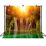 FHZON 10x10ft Waterfall Backdrop Green Forest Clear Lake Sunset Photography Background Nature Landscape Travel Theme Photos Wallpaper Decoration Studio Props FH128