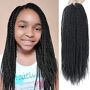 NAYOO Senegalese Twist Crochet Hair for Kids - 8 Packs 14 Inch Small Crochet Hair for Black Women, 30 Strands/Pack Black Crochet Braids Hair, Crochet Twist Hair Hot Water Setting(14 Inch, 1B)