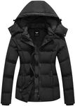 GGleaf Women's Hooded Warm Winter Coat Quilted Thicken Puffer Jacket with Removable Hood Black Large