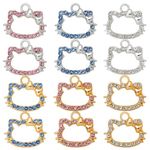 SANNIDHI 12Pcs Cat Charms For Bracelet Making, Cute Earrings Charms For Jewellery Making, Hello Kitty Pendant Charm For Women's Girls Necklaces Bracelets Jewelry Diy Craft - Rhinestone, Multicolor