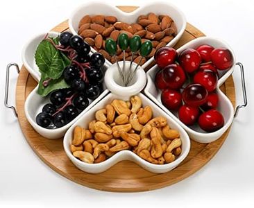 ZEAYEA Appetizer Serving Tray with Holder, Ceramic Divided Serving Platter with Food Picks, Relish Tray for Chips and Dip, Veggies, Candy and Snacks, Parties, White