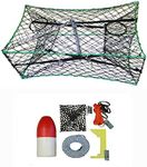 KUFA Galvanized Foldable Crab Trap & Accessory Kit (100' Lead CoreRope, Clipper,Harness,Bait Case & 14" Red/White Float) S33+CAC3