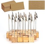 20 Pcs Rustic Wood Place Card Holders with Memo Clips and 30 Pcs Kraft Place Cards, Wooden Table Number Holder Stand Photo Picture Note Clip Holders for Wedding Party Name Sign - Cube Base