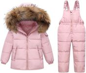 Girls Snowsuit Set Ski Suits, 2-Piece Winter Puffer Down Jacket and Snow Bib Pants Ultralight Outfits Set Pink 3-4 Years