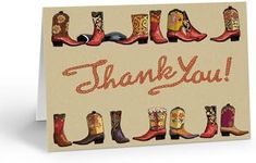 Boxed Cowboy Boots Western Thank You Card - Folded 4.25x5.5 Blank Note Cards (Cowboy Boots)