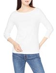 Amazon Essentials Women's Slim-Fit 3/4 Sleeve Solid Boatneck T-Shirt, White, S