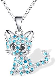 Lanqueen Christmas Gifts Kitty Cat Pendant Necklace Jewelry for Girls Cat Lover Gifts Daughter Granddaughter Loved Necklace 18+2.3 inch Chain, Blue