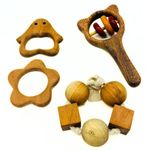 Zantva Wooden Baby Toys Combo, 100% Natural Neem Wood Teethers, Montessori Beads & Cubes, Non-Toxic Rattles, Early Education & Motor Skills Development, Handcrafted