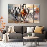 The Castle Decor Vaastu 7 Horses Set of 5 Big Size (27x48) Multiple Frames Wall Art Painting for living room,Bedroom,Drawing room,Hotels-Wooden Framed-Digital Painting