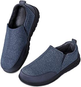LongBay Men’s Jersey Memory Foam Slippers Breathable Comfy House Shoes with Non-Slip Indoor Outdoor Rubber Sole,Blue,10/11UK