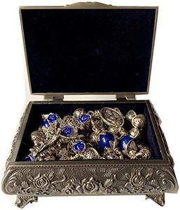 elegantmedical HANDMADE ANTIQUED 10MM BALI STERLING 925 SILVE Wire Wraped BEADS LAPIS LAZULI NECKLACE ROSARY CROSS NECKLACE MENS GIFTS