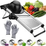 ADOV Professional Vegetable Cutter, Multifunctional Adjustable Kitchen Mandolin Slicer with Safety Hand Gloves, Stainless Steel Blade, Veg Chopper Grater Julienne for Onion Fruits (Stainless Steel)