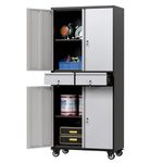 SUXXAN 71" Tall Metal Garage Storage Cabinet with 4 Wheels and 2 Drawer, Rolling Tool Storage Cabinet with Locking Doors and Adjustable Shelves,Heavy Duty Steel Tool Cabinet for Garage, Warehouse