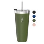 BOZ Tumbler - Tumbler with Lid and Straw - Insulated Tumblers - Cups with Lid and Straw - Stainless Steel Tumbler - Perfect for Hot and Cold Drinks - BPA Free (22oz) (Dark Green)