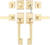 goldenwarm Double Front Door Lock Set, Gold Double Door Handle Set, Gold Double Door Handle with Dummy, Modern Double Front Door Hardware Set with Reversible Handle Lever
