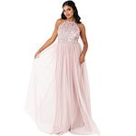 Maya Deluxe Women's Ladies Bridesmaid Maxi Dress Halter Neck Sequin Embellished Prom Graduation Wedding, Frosted Pink, 20