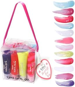 M&U Glitter Lip Gloss Set with Carrying Case, 12Pcs Assorted Flavors Moisturizing Shimmer Glossy Lip Party Favor Make-up for Kids and Teens Ages 5+