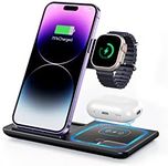 Wireless Charging Station for Apple Multiple Devices, LENCENT 3 in 1 Fast Charger Stand Dock Foldable for iPhone 15 14 13 12 11 Pro X XS 8 Plus AirPods 3/2/Pro iWatch 8 7 6 SE with Adapter (Black)