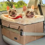 Petsfit Dog Booster Seat for Medium Dogs or 2 Small Dogs with Patetnt Buckles, Washable Pad, Upgraded Car Seat for Dogs Up to 45 lbs (Medium, Tan)