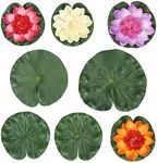 MENGON Artificial Lotus Floating Water Lilies Natural Artificial Plants Flowers Lotus Leaves Lotus Blossom 5 Colors Pond Fountain Garden Pool Fish Pond Aquarium Decoration