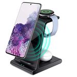 Aukvite Wireless Charger 3 in 1, Fast Wireless Charging Station Dock for Samsung S24/S23 Ultra/S22/S21+/S10/S9/S8/Galaxy Z Fold and Galaxy buds, Watch Charging Station for Galaxy watch 7/6/5/4(Black)