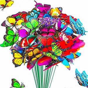 50 PCS Colorful Butterfly Stakes Waterproof Garden Butterfly Stakes Natural Metal Wire Plant Stake Ornaments & Patio Decor Butterfly Party Supplies Yard Stakes Decorative for Indoor Outdoor Decorations "