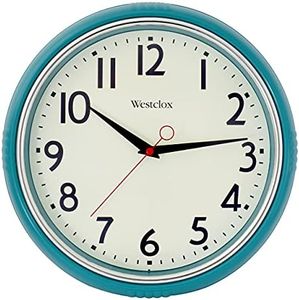 Westclox 1950's Retro Wall Clock for Men and Women, Vintage Quartz Battery Operated Decorative Wall Clock, Large Easy-to-Read Numbers (Teal, 12")