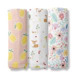 haus & kinder Muslin Swaddles For New Born Pack Of 3 Citrus Groove Collection 100% Cotton | Muslin Baby Swaddle Wrap For New Born | Size 100 Cm By 100 Cm(Pineapple, Woodland, Ditsy Bloom), Multicolor