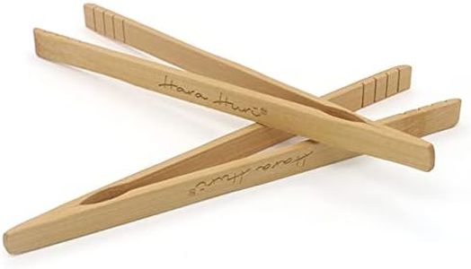 Hara Huri Bamboo Toaster Tongs - Set of 2 Reusable Heat Resistant Wooden Toast Tongs - 8 Inch Long Natural Wood Kitchen Utensil for Serving Pickle Muffin