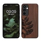 kwmobile Wood Case Compatible with Samsung Galaxy A55 5G Case - Cover - Leaves and Berries Dark Brown