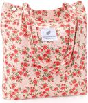Kawn® Corduroy Tote Bag Aesthetic Cute Canvas Tote Bags for Women Washable Shoulder Bag with Inner Pocket for Go-to Everyday Bag for Work Beach Travel and Shopping Grocery (Vintage Flower)