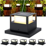 Solar Post Cap Lights, 6 Pack Outdoor Fence Post Cap Lights, Brightness Waterproof LED Post Lights for Decks, Patios, Fences, 4x4, 5x5 or 6x6 Vinyl/Wooden Posts