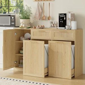 Double 13 Gallon Pull Out Trash Can Cabinet with Storage Cabinet,Natural