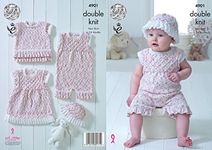 King Cole 4901 Knitting Pattern Baby Set Dress Top Playsuit and Hat in Cherish Dash DK,Multicolor,14" - 22" chest