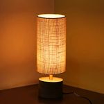 ExclusiveLane 'Volta' Mango Wooden LED Table Lamp for Bedroom & Living Room(14 Inch,Linen & Wood,Without Bulb,Pack of 1)|Bedside Table Lamp Side Table Lamps for Home Decoration Office Study Side Lamp