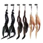 MWOOT Feather Hair Clips, 6Pcs Handmade Boho Hair Extensions with Clip Comb, Bohemian Hippie Hairpin Headdress Accessories