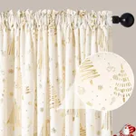 Topfinel Cream and Gold Curtains 63 inch Length 2 Panels Set, Christmas Velvet Short Curtain for Living Room Bedroom, Winter Holiday Decoration Xmas Thermal Drapes