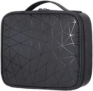 Neceser Maquillaje Bolso Mujer, Bolsa de Cosméticos de Viaje Impermeable Estuche de Aseo Portátil Maletín Manicura Joyero y Uñas Organizador, con Divisiones Extraíble, Negro