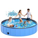 Instraella Dog Paddling Pool, 220 x 40cm Extra Large Paddling Pool for Dogs & Kids, Upgrade Thickened Dog Paddling Pool, Foldable Pet Swimming Pool, Portable Dog Bath Tub for Large, Medium Dogs & Pets